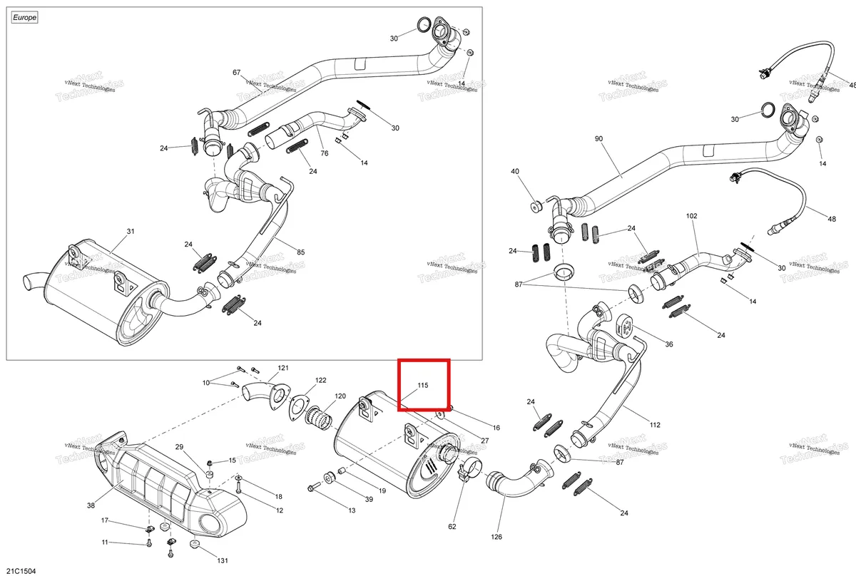 Деталь 707601442 на схеме узла 2015 Can-Am COMMANDER MAX 1000_DPS_XT Exhaust System