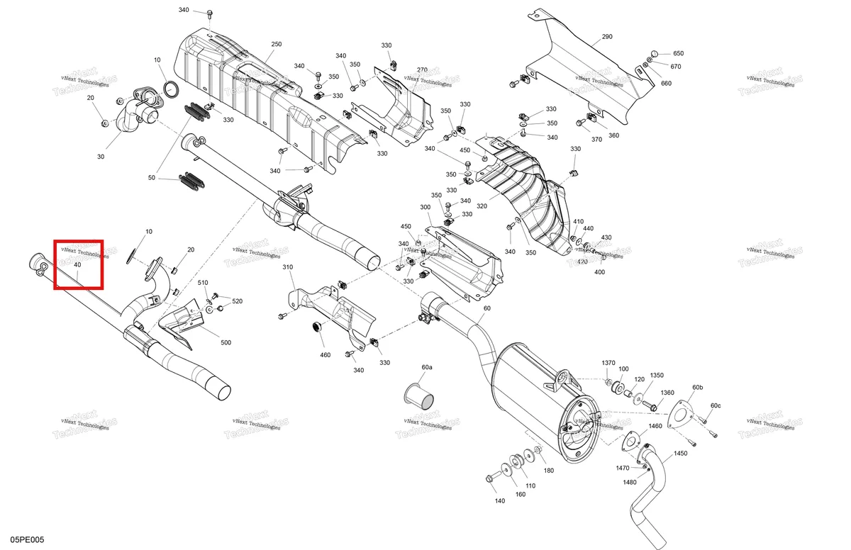 Деталь 707601447 на схеме узла 2025 Can-Am OUT-MAX - 6X6 - DPS - 650 EFI - 5YSA - Tundra Green Engine - Exhaust