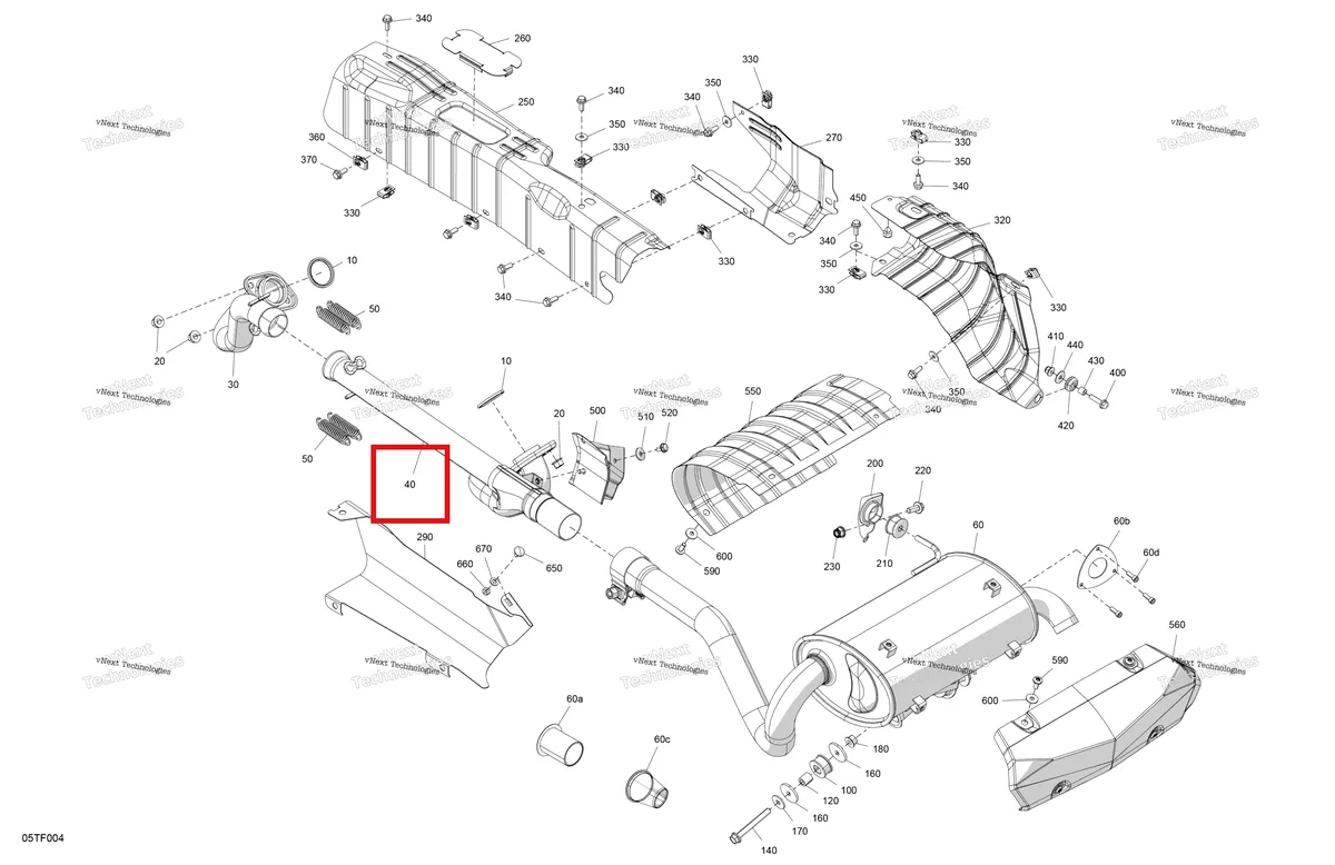 Деталь 707601455 на схеме узла 2026 Can-Am RENEGADE - 4X4 - XMR - 1000R EFI - 5UTA - Hyper Silver Engine - Exhaust