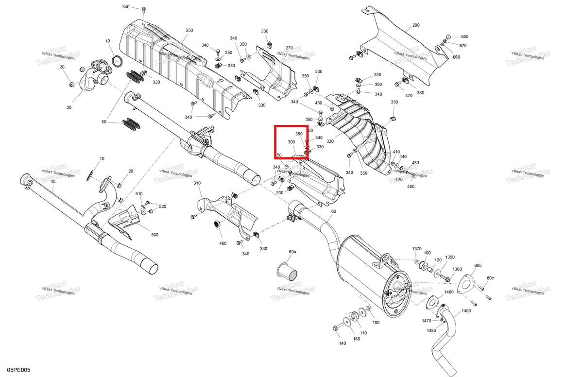 Деталь 707601485 на схеме узла 2025 Can-Am OUT-MAX - 6X6 - XT - 1000 EFI - 5ZSA - Boreal Green Engine - Exhaust