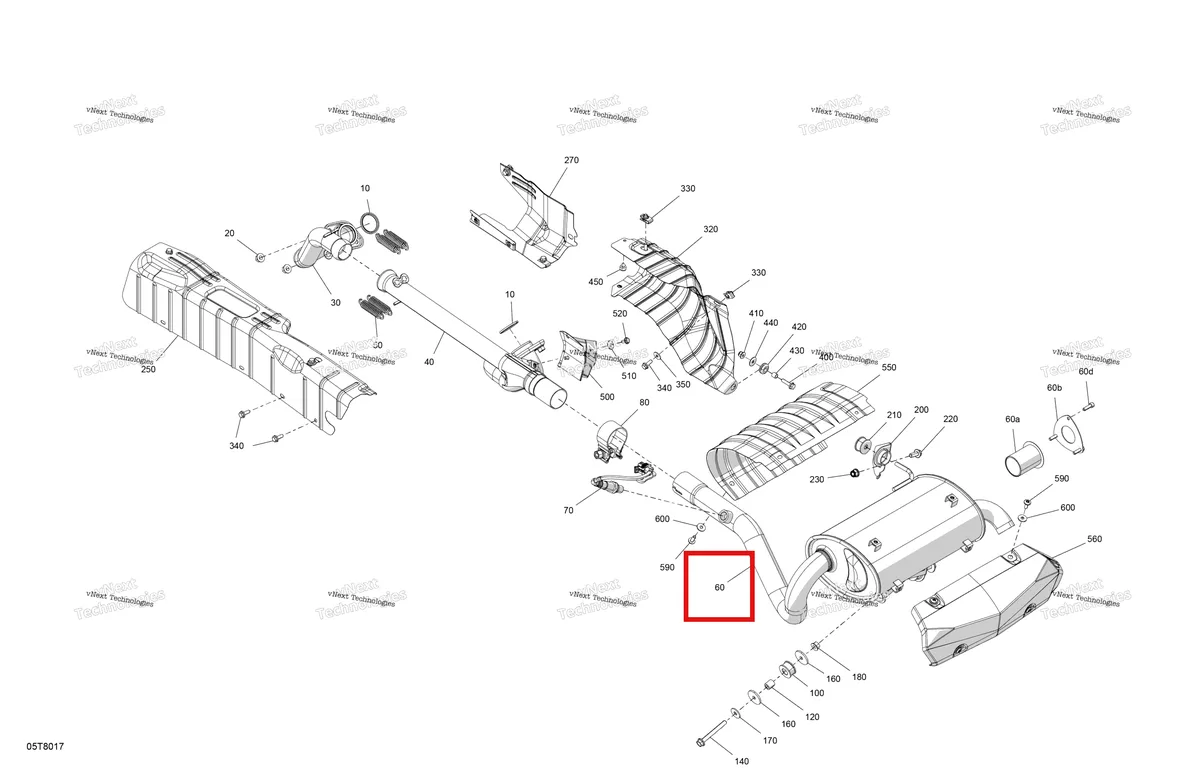 Деталь 707602180 на схеме узла 2018 Can-Am RENEGADE - 4X4 - XXC - 850 EFI - 4DJC - Can-Am Red - CALI Engine - Exhaust