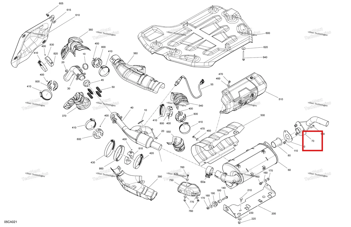 Деталь 707602520 на схеме узла 2021 Can-Am Maverick Trail 1000 - BASE DPS Engine - Exhaust