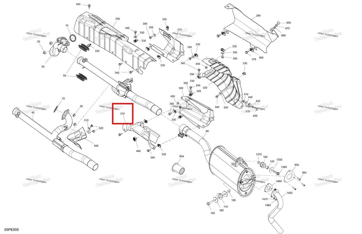 Деталь 707602604 на схеме узла 2025 Can-Am OUT-MAX - 6X6 - XT - 1000 EFI - 5ZSA - Boreal Green Engine - Exhaust