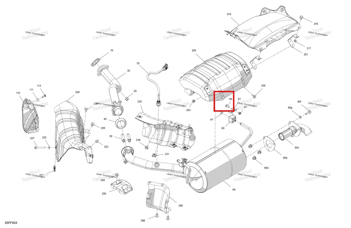 Деталь 707602697 (Выпуск прокладка Can-Am Outlander 4x4 XT 1000R (2025) (707602697)) на схеме узла 2026 Can-Am OUTLANDER - 2X4 - STD - 500 - 1KTB - Legion Red Engine - Exhaust