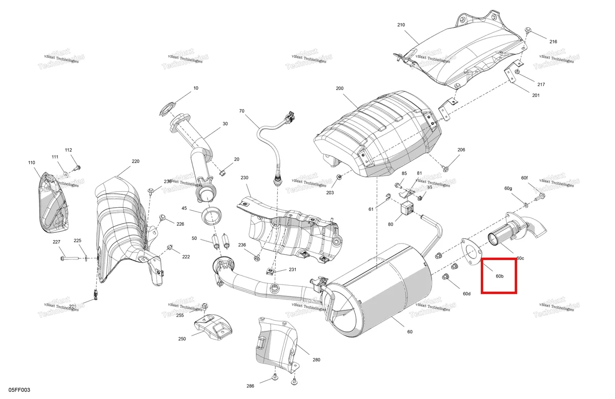 Деталь 707602780 (Прокладка Can-Am Outlander 4x4 DPS 700 (2025) (707602780)) на схеме узла 2026 Can-Am OUTLANDER - 4X4 - STD - 700 - 1CTC - Legion Red Engine - Exhaust