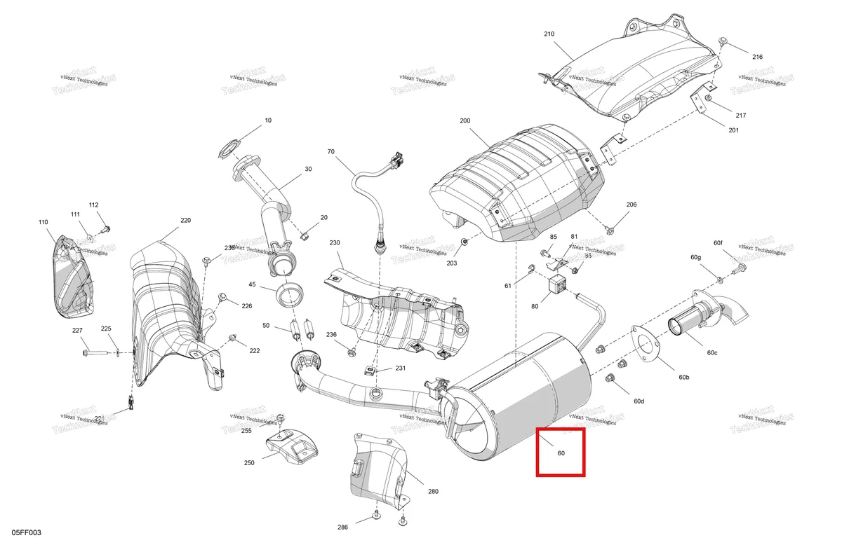 Деталь 707602964 на схеме узла 2026 Can-Am OUTLANDER - 4X4 - XT - 700 - 1GTA - Platinum Silver Satin Engine - Exhaust