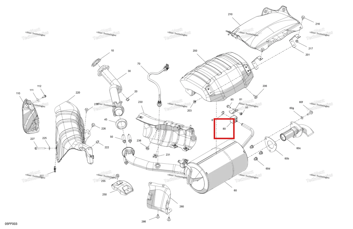 Деталь 707603000 (Vibration демпфер Can-Am Outlander 4x4 XT 1000R (2025) (707603000)) на схеме узла 2026 Can-Am OUTLANDER - 4X4 - STD - 700 - 1CTC - Legion Red Engine - Exhaust