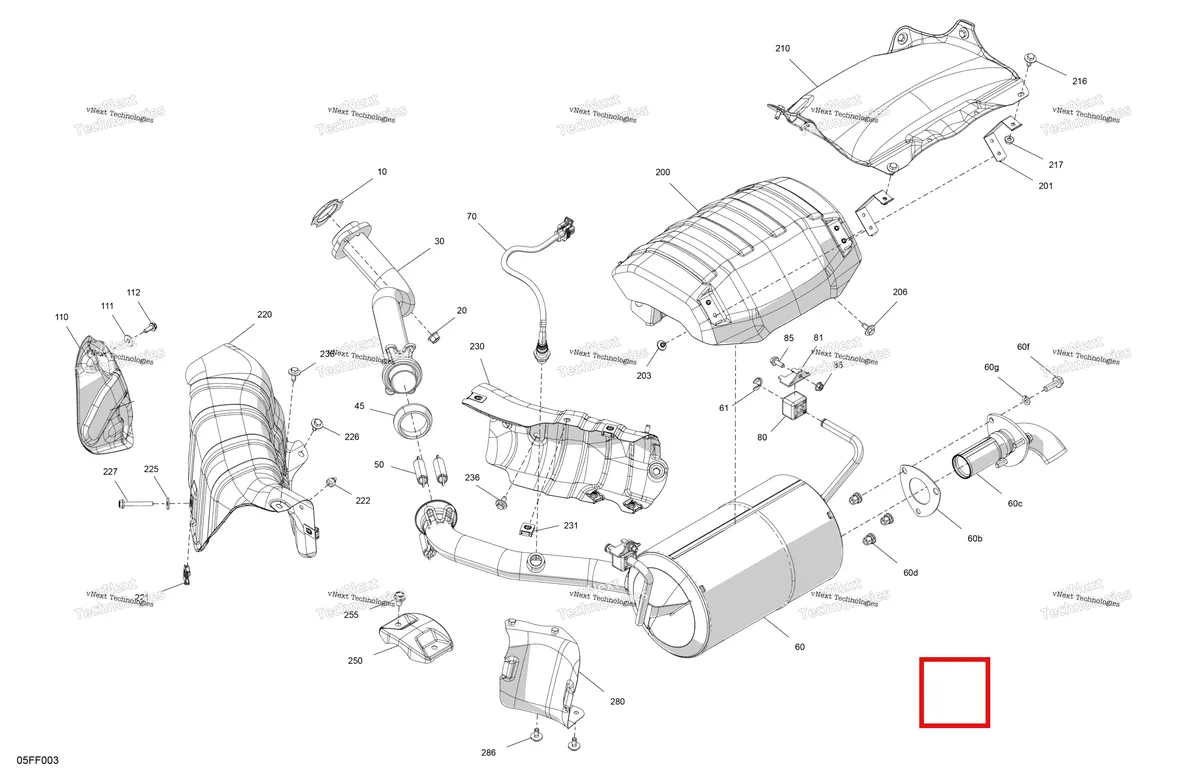Деталь 707603003 (Теплозащитный экран Can-Am Outlander 4x4 XT 1000R (2025) (707603003)) на схеме узла 2026 Can-Am OUTLANDER - 2X4 - STD - 500 - 1KTB - Legion Red Engine - Exhaust