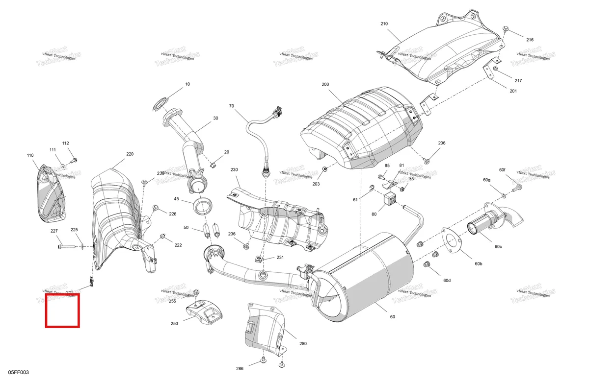 Деталь 707603009 (Теплозащитный экран Can-Am Outlander 4x4 DPS 700 (2025) (707603009)) на схеме узла 2026 Can-Am OUTLANDER - 2X4 - STD - 500 - 1KTB - Legion Red Engine - Exhaust