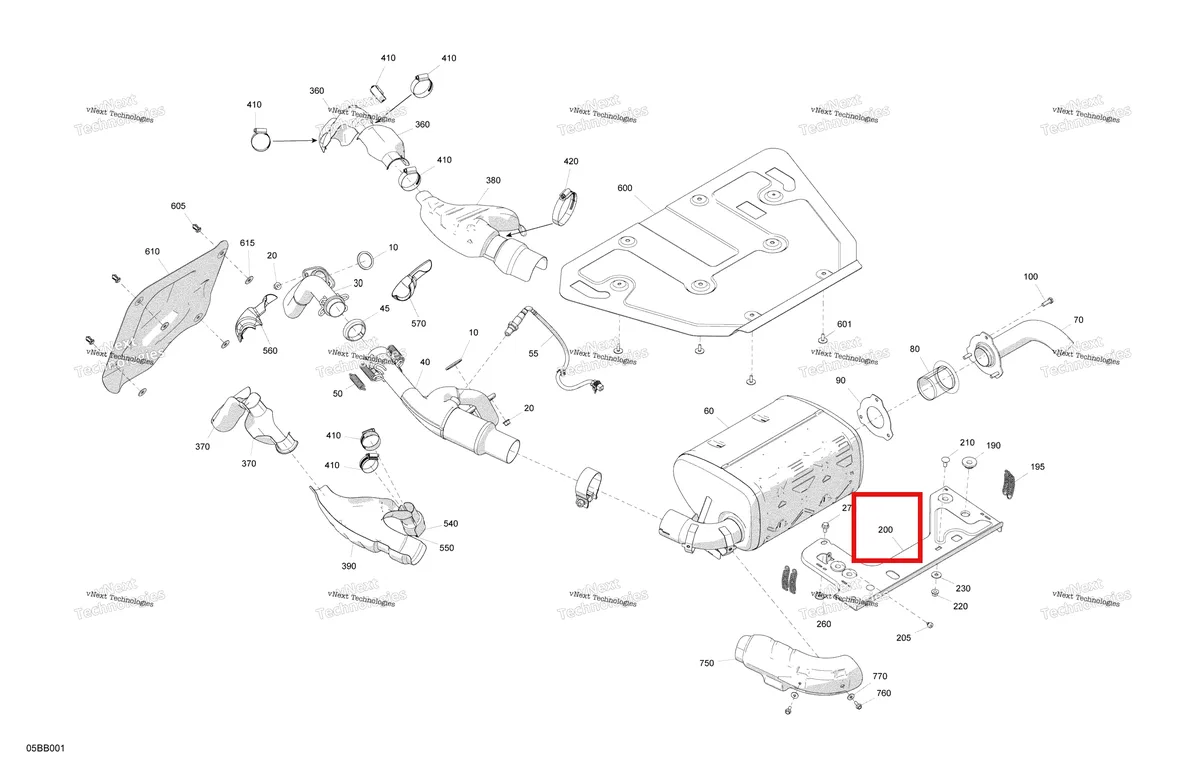 Деталь 707603011 (Глушитель опора Can-Am Commander 1000R EFI DPS (2022) (707603011)) на схеме узла 2022 Can-Am Commander 1000R EFI - DPS Engine - Exhaust