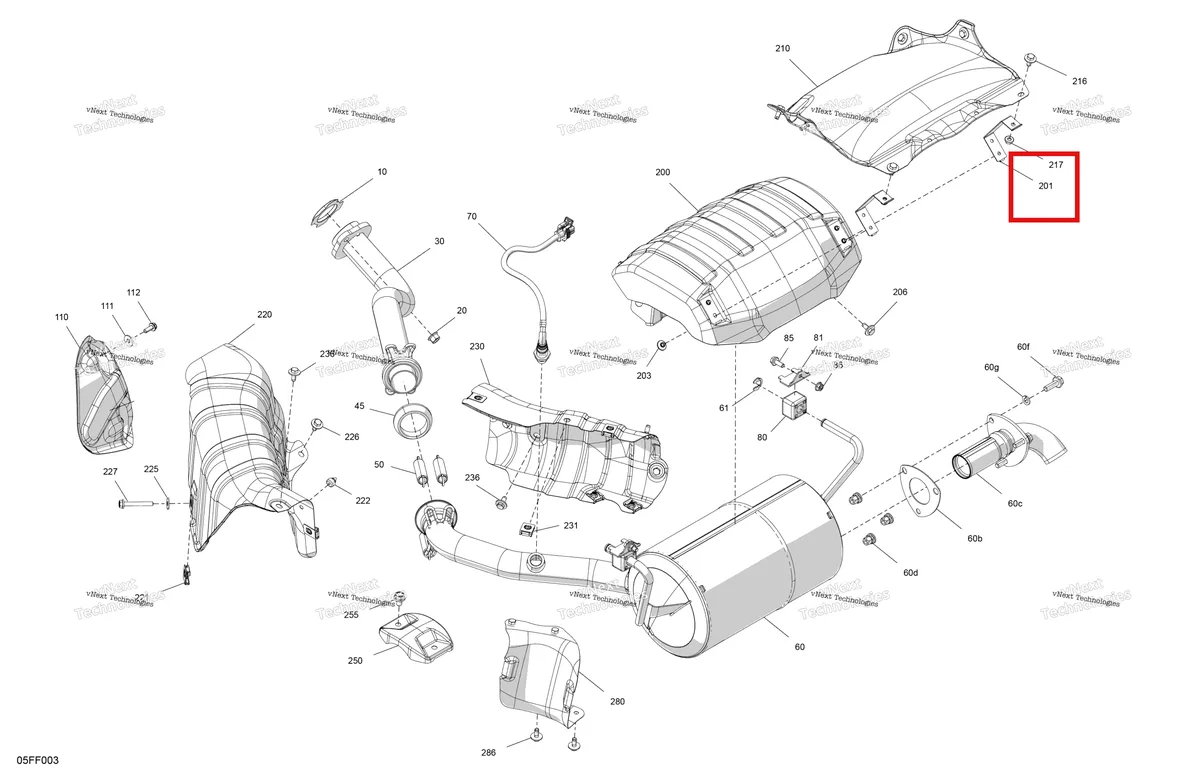 Деталь 707603029 (Теплозащитный экран опора Can-Am Outlander 4x4 DPS 700 (2025) (707603029)) на схеме узла 2026 Can-Am OUTLANDER - 4X4 - STD - 700 - 1CTC - Legion Red Engine - Exhaust