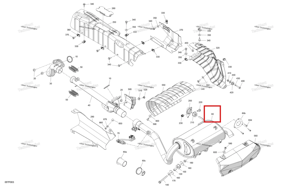 Деталь 707603037 на схеме узла 2026 Can-Am RENEGADE - 4X4 - XMR - 650 EFI - 5TTA - Catalyst Gray Engine - Exhaust