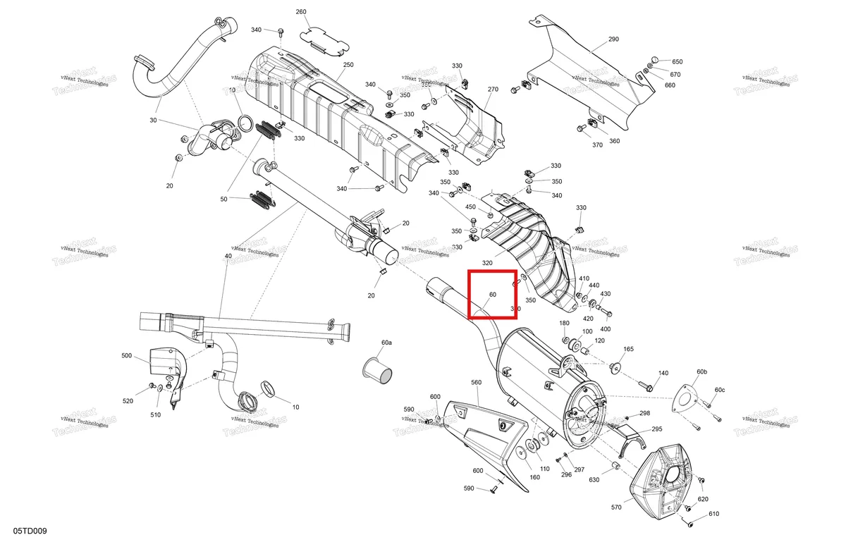 Деталь 707603148 (Глушитель Included 60 to 60 e Can-Am Outlander 1000R EFI XMR (2022) (707603148)) на схеме узла 2024 Can-Am Outlander 850 EFI 4X4 - 4KRA - X MR Package - Legion Red Engine - Exhaust