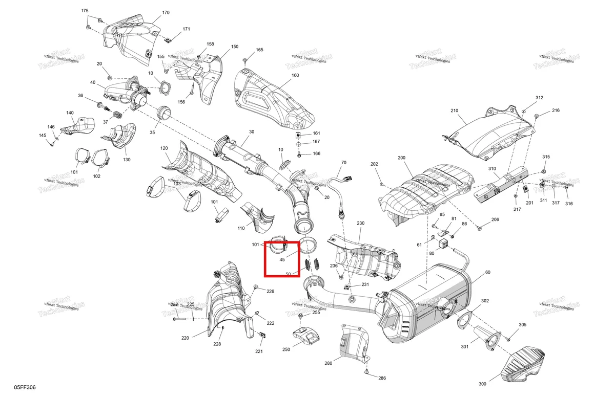 Деталь 707603179 на схеме узла 2026 Can-Am OUTLANDER - 4X4 - XT - 1000R - 4FTF - Compass Green Engine - Exhaust