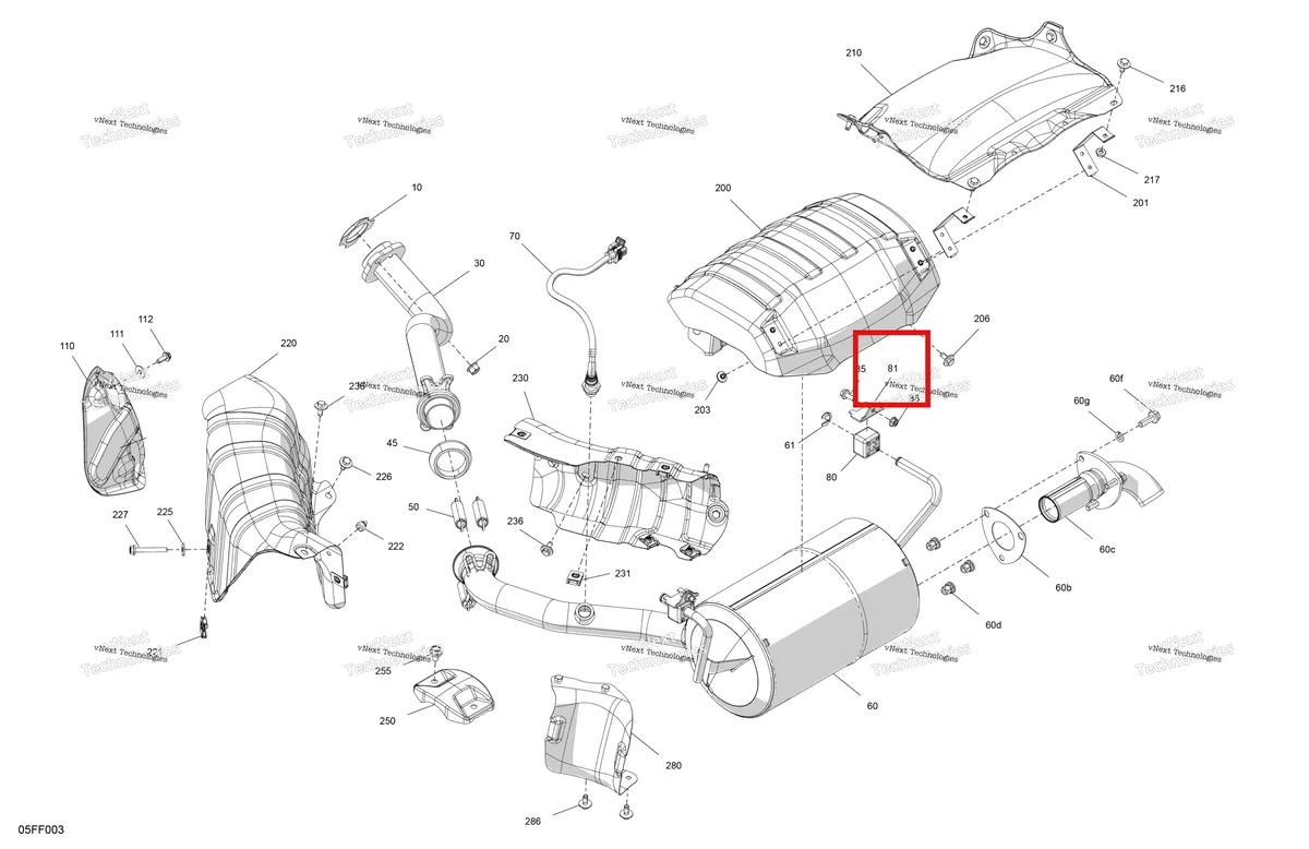 Деталь 707603200 (Глушитель опора Can-Am Outlander 4x4 XT 1000R (2025) (707603200)) на схеме узла 2026 Can-Am OUTLANDER - 4X4 - STD - 700 - 1CTC - Legion Red Engine - Exhaust