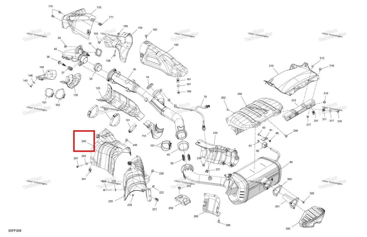 Деталь 707603238 на схеме узла 2026 Can-Am OUT-MAX - 4X4 - XTP - 1000R - 4VTD - Mineral Gray Satin Engine - Exhaust