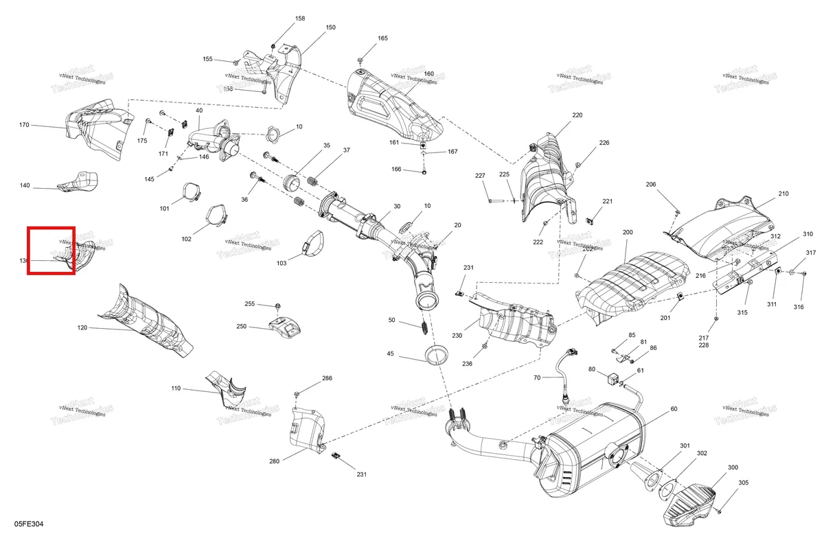 Деталь 707603265 (Теплозащитный экран Can-Am Outlander 4x4 XT 1000R (2025) (707603265)) на схеме узла 2025 Can-Am OUTLANDER - 4X4 - DPS - 1000R - 4DSA - Granite Grey Engine - Exhaust