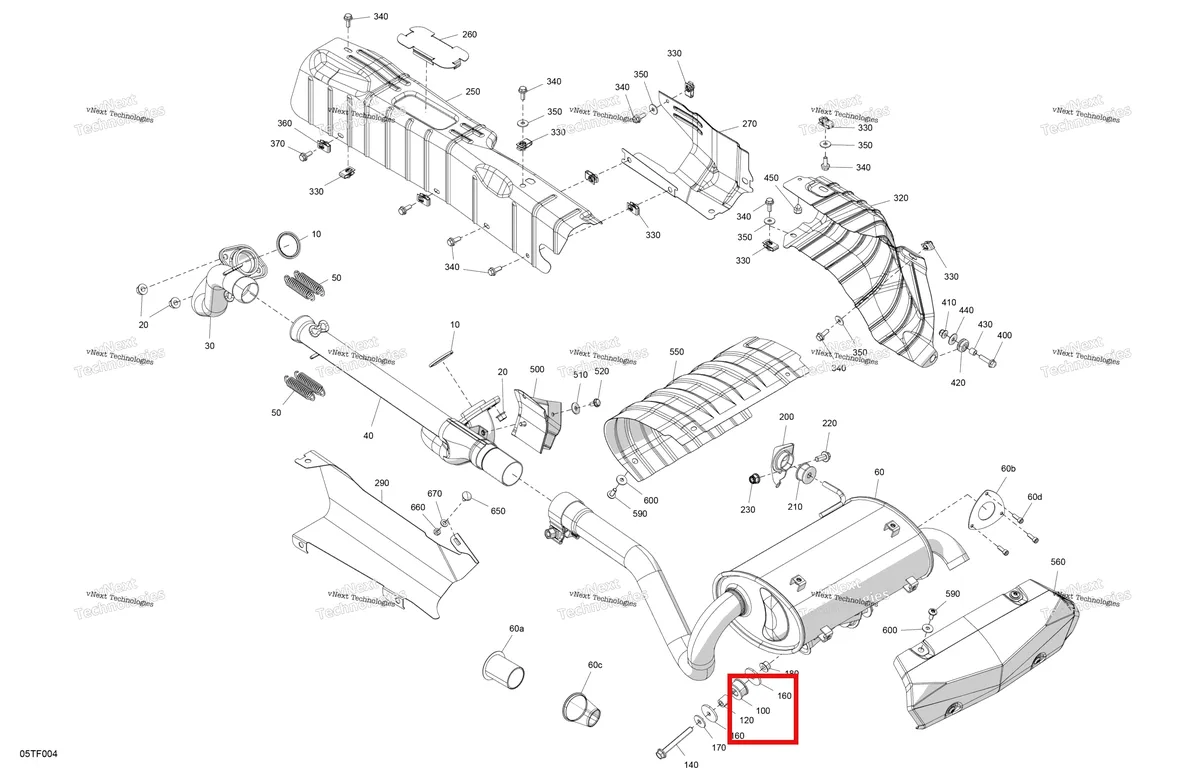 Деталь 707603323 на схеме узла 2026 Can-Am RENEGADE - 4X4 - XMR - 1000R EFI - 5UTA - Hyper Silver Engine - Exhaust