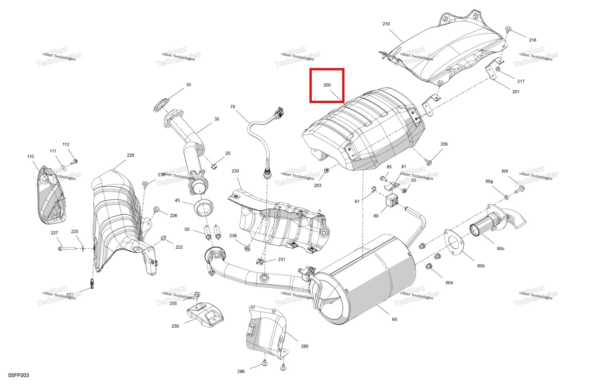 Деталь 707603428 (Теплозащитный экран Can-Am Outlander 4x4 DPS 700 (2025) (707603428)) на схеме узла 2026 Can-Am OUTLANDER - 4X4 - STD - 700 - 1CTC - Legion Red Engine - Exhaust