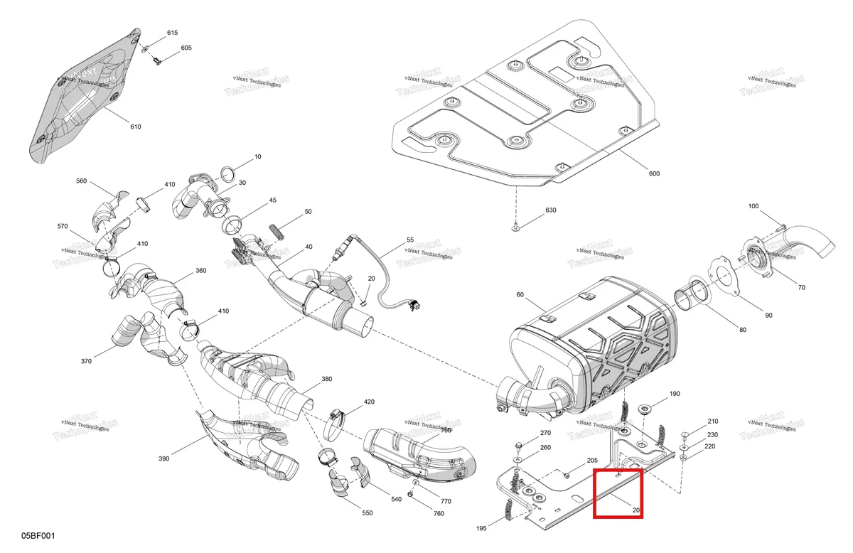 Деталь 707603483 (Задний выпуск труба Can-Am Commander MAX 1000R EFI XT (2024) (707603483)) на схеме узла 2026 Can-Am Commander - 1000R EFI - DPS - 6PTB - Compass Green - 60