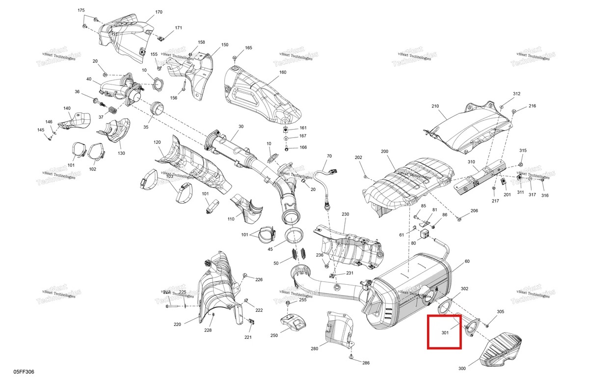 Деталь 707603520 (Spark Arrester Can-Am Outlander 4x4 XT 1000R (2025) (707603520)) на схеме узла 2026 Can-Am OUTLANDER - 4X4 - XT - 1000R - 4FTF - Compass Green Engine - Exhaust