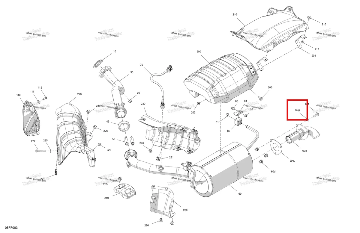 Деталь 707603743 (Шайба стопорная Din 127 B Can-Am Outlander 4x4 DPS 700 (2025) (707603743)) на схеме узла 2026 Can-Am OUTLANDER - 4X4 - STD - 700 - 1CTC - Legion Red Engine - Exhaust