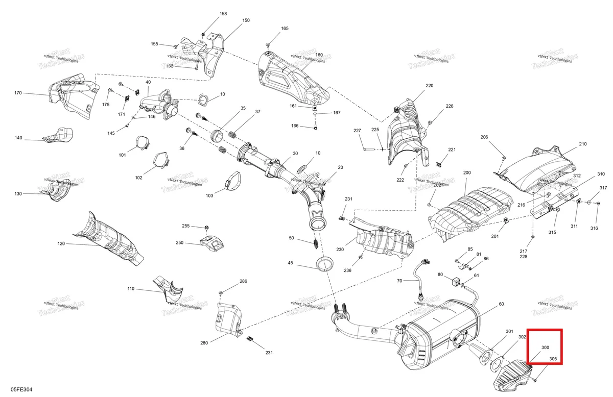 Деталь 707603759 (Глушитель облицовка Can-Am Outlander 4x4 XT 1000R (2025) (707603759)) на схеме узла 2025 Can-Am OUTLANDER - 4X4 - XT - 1000R - 4FSA - Platinum Silver Satin Engine - Exhaust