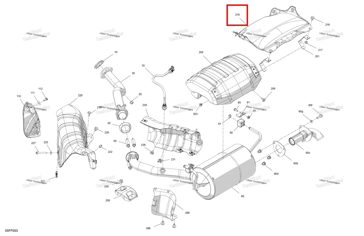 Деталь 707603768 (Теплозащитный экран Can-Am Outlander 4x4 XT 1000R (2025) (707603768)) на схеме узла 2026 Can-Am OUTLANDER - 4X4 - STD - 700 - 1CTC - Legion Red Engine - Exhaust