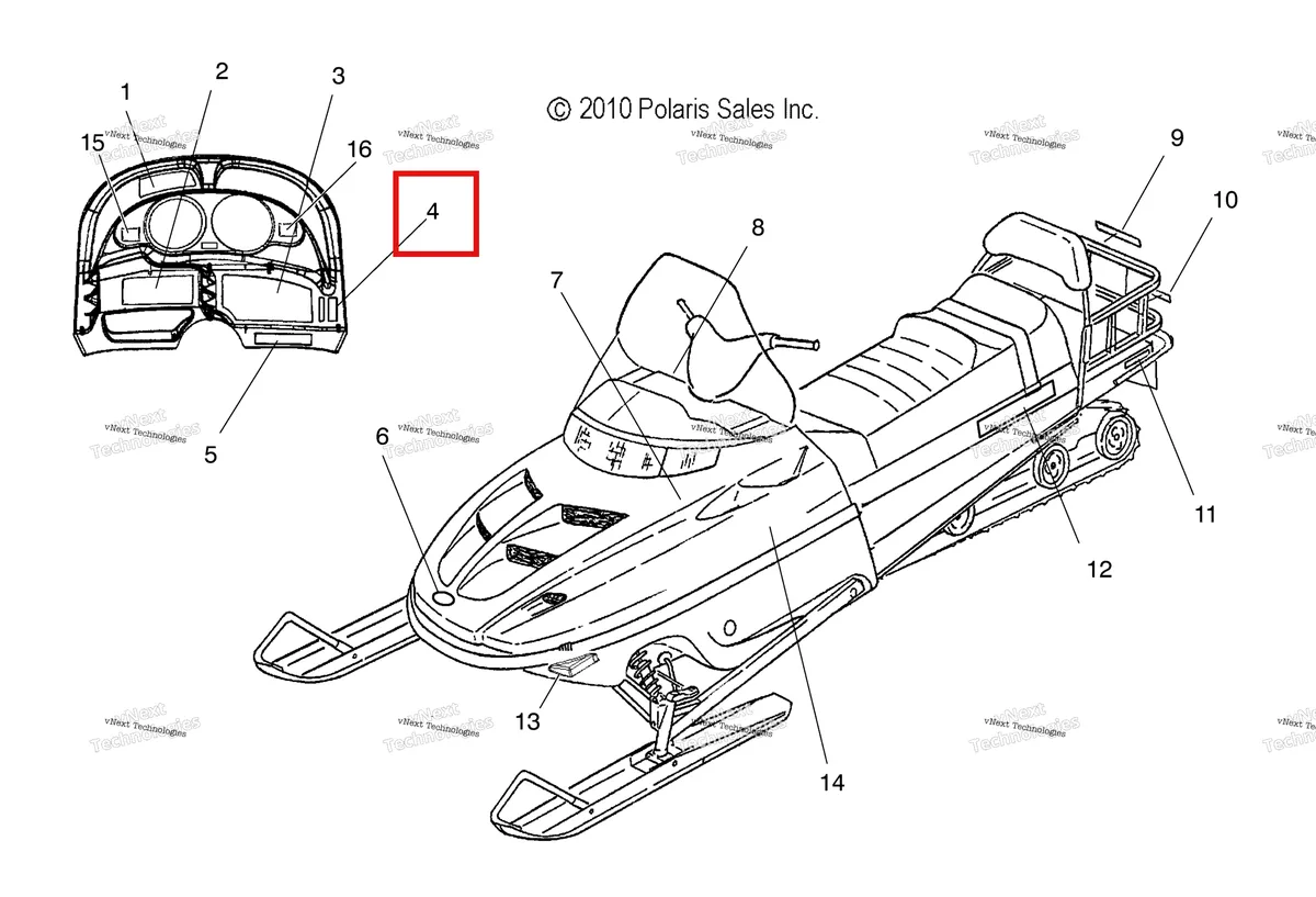 Деталь 7077619 (Наклейка переключения PATTERN Polaris Widetrak LX (2006) (7077619)) на схеме узла Body, Decals