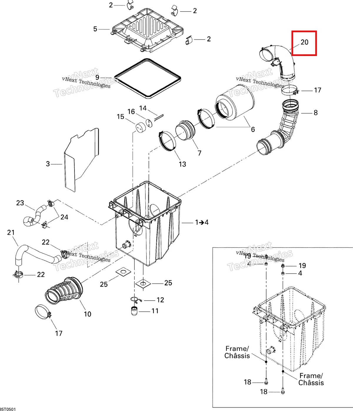 Деталь 707800073 на схеме узла 2005 Can-Am Traxter Max Std & Max XT Air Intake Silencer