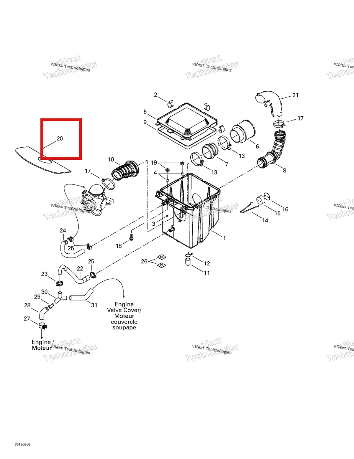 Деталь 707800095 на схеме узла 2002 Can-Am Traxter Autoshift Air Intake Silencer