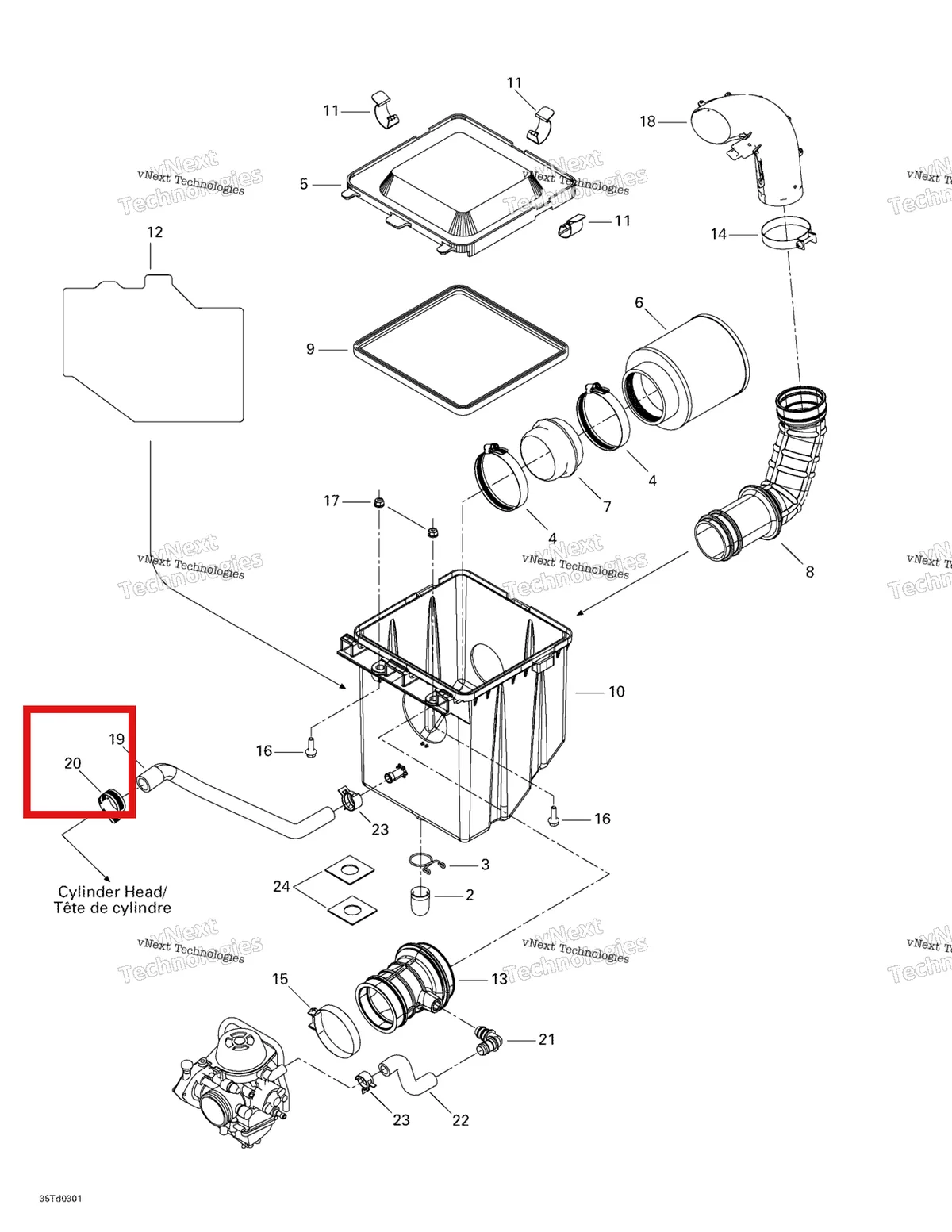 Деталь 707800097 на схеме узла 2003 Can-Am Quest 500 Air Intake Silencer
