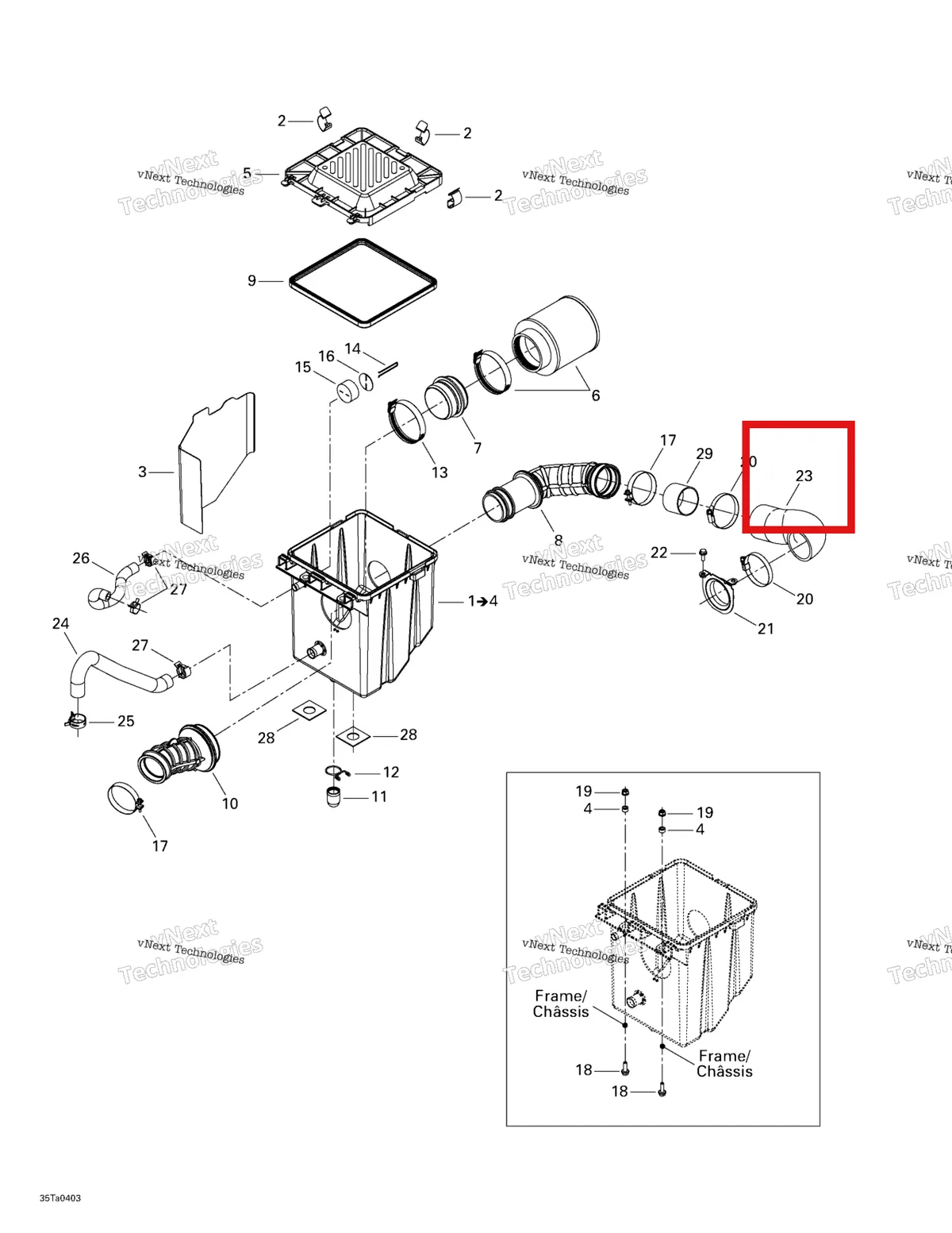 Деталь 707800109 на схеме узла 2004 Can-Am Traxter XL Air Intake Silencer