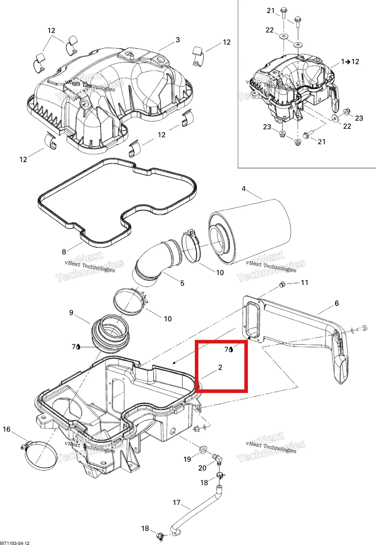 Деталь 707800173 на схеме узла 2011 Can-Am Renegade 500 EFI Air Intake Silencer
