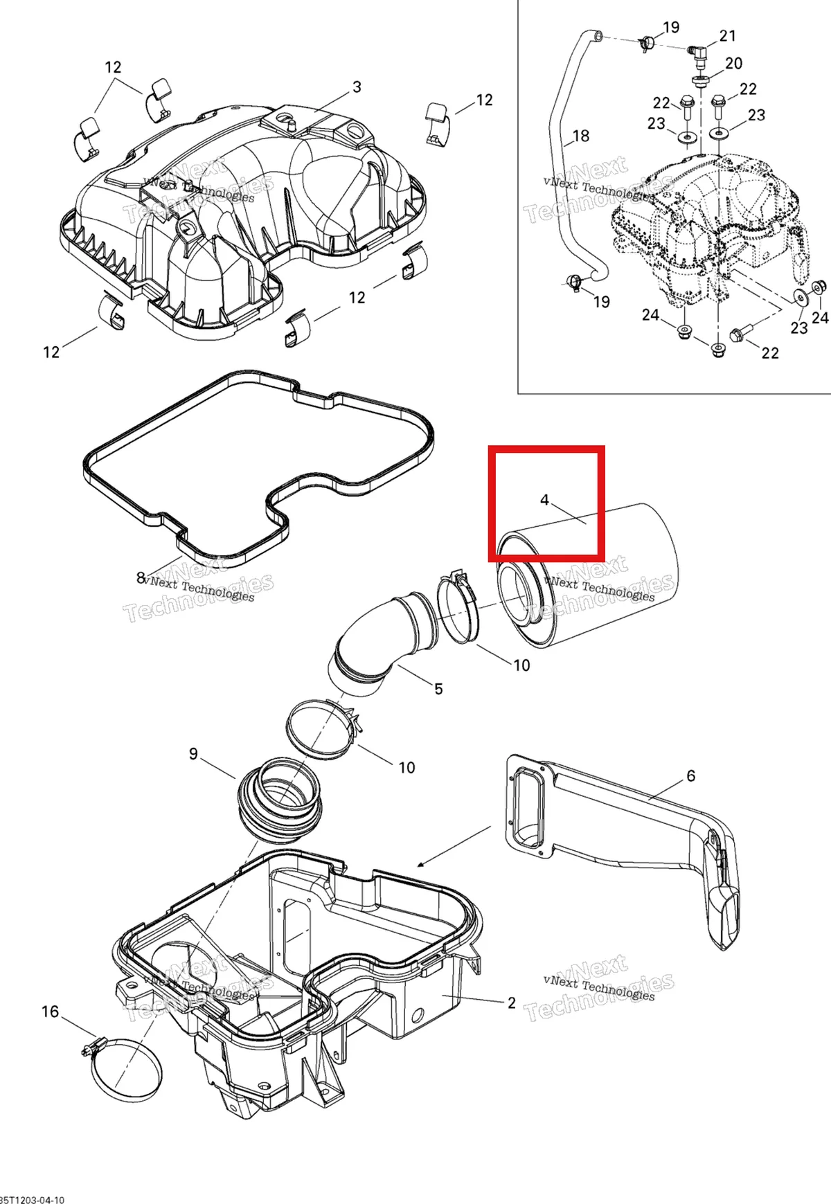 Деталь 707800174 на схеме узла 2012 Can-Am Renagade 500EFI STD Air Intake Silencer