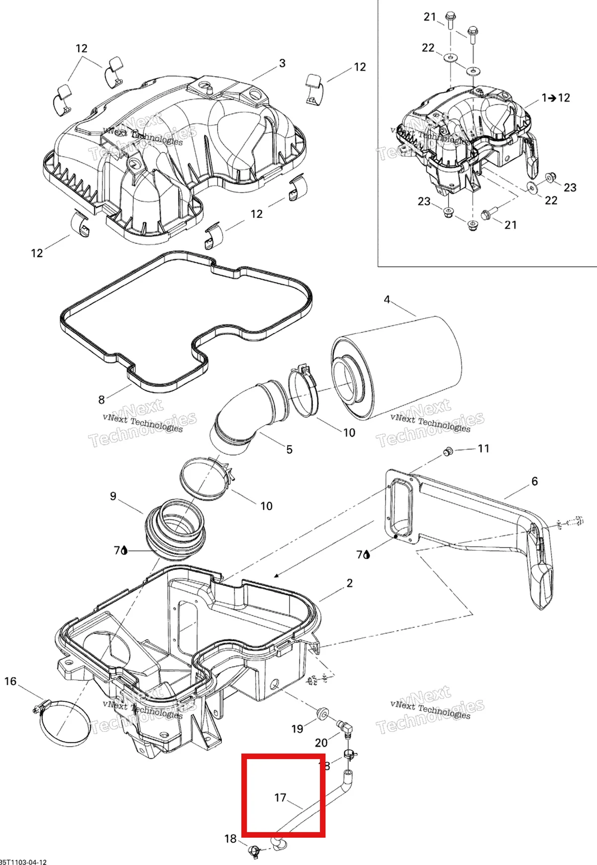Деталь 707800206 на схеме узла 2011 Can-Am Renegade 500 EFI Air Intake Silencer