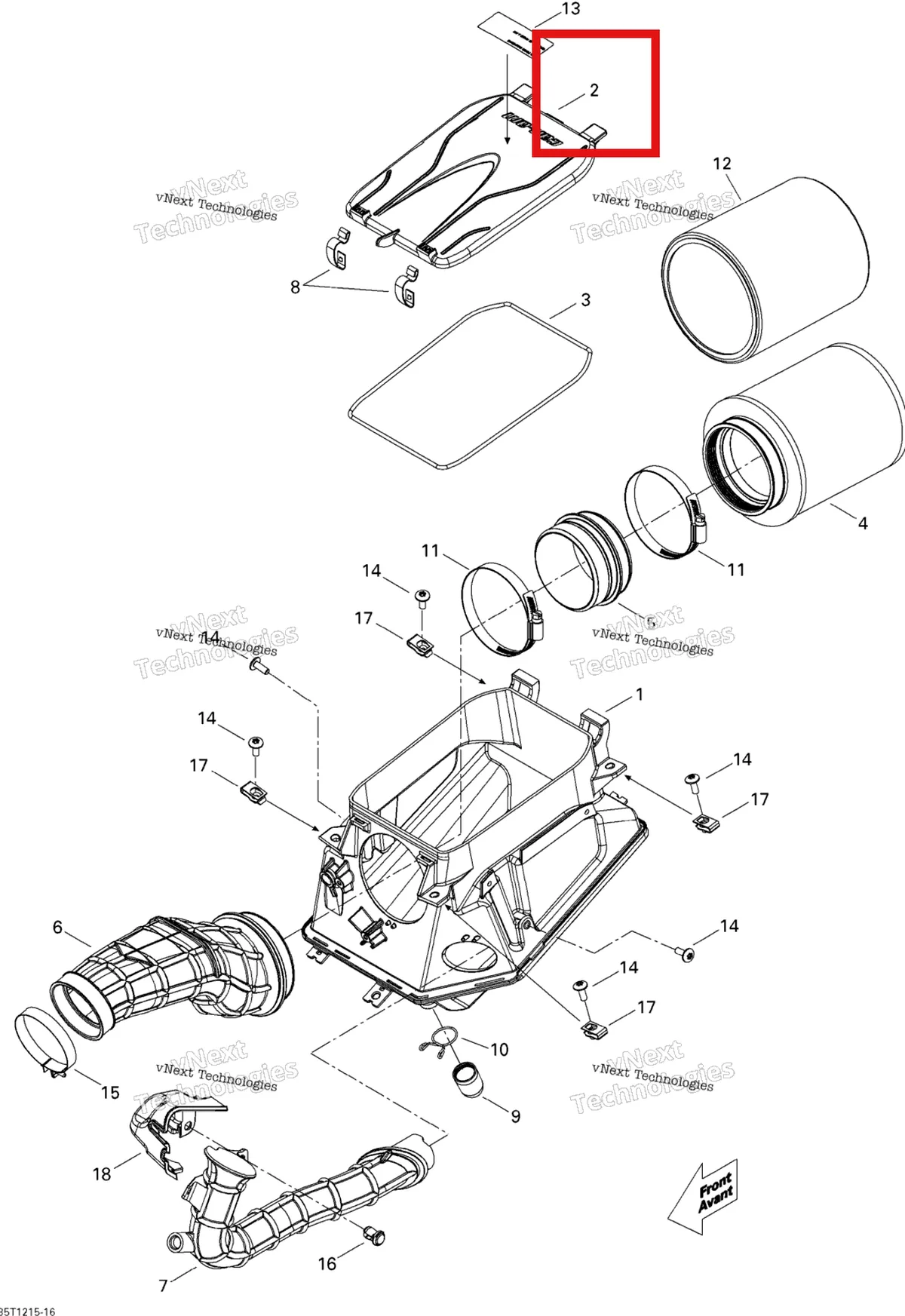 Деталь 707800215 на схеме узла 2015 Can-Am DS 450EFI STD Air Intake Silencer