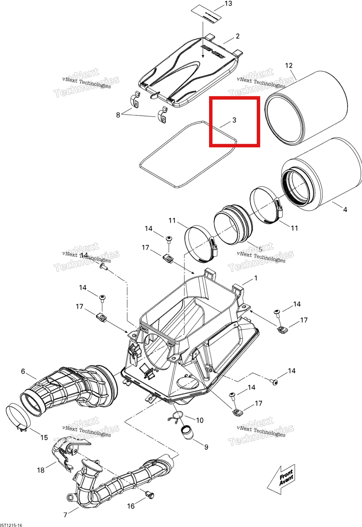 Деталь 707800240 на схеме узла 2015 Can-Am DS 450EFI STD Air Intake Silencer
