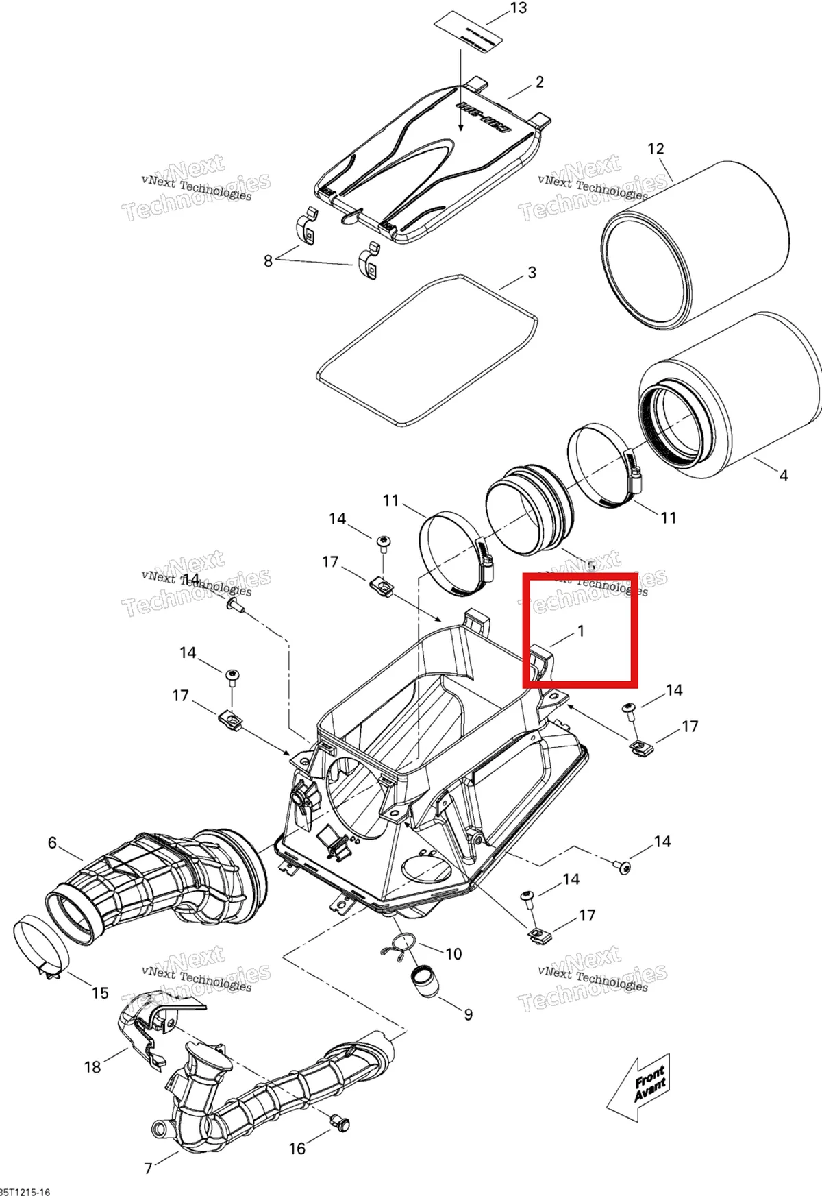 Деталь 707800242 на схеме узла 2015 Can-Am DS 450EFI STD Air Intake Silencer