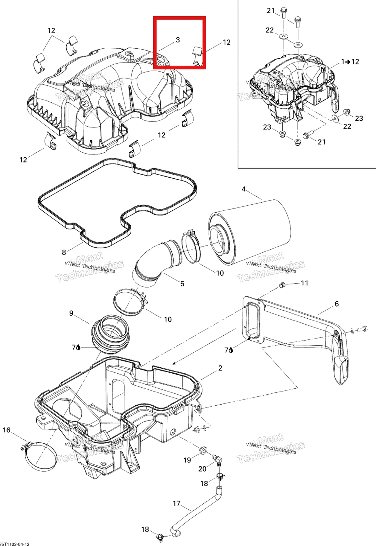 Деталь 707800252 на схеме узла 2011 Can-Am Renegade 500 EFI Air Intake Silencer