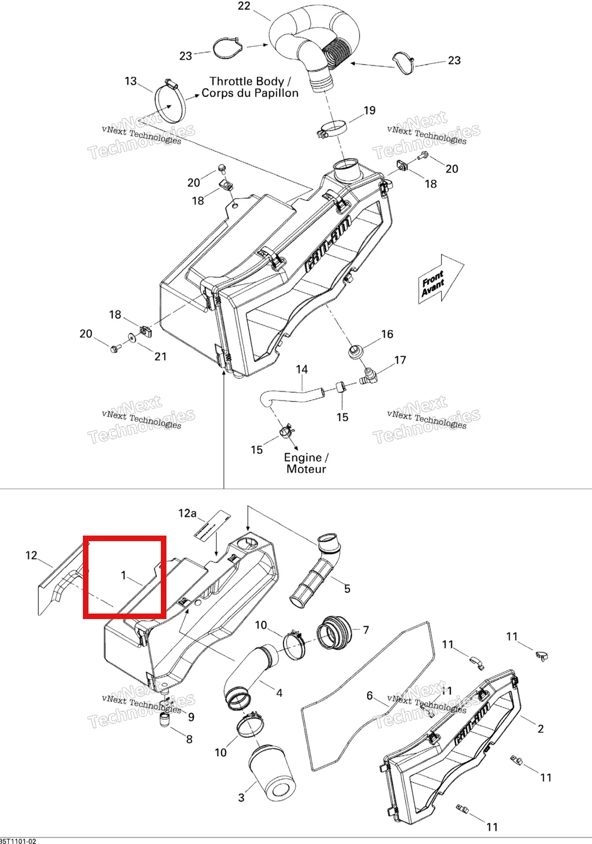 Деталь 707800262 на схеме узла 2011 Can-Am Outlander Max 400 EFI Air Intake Silencer