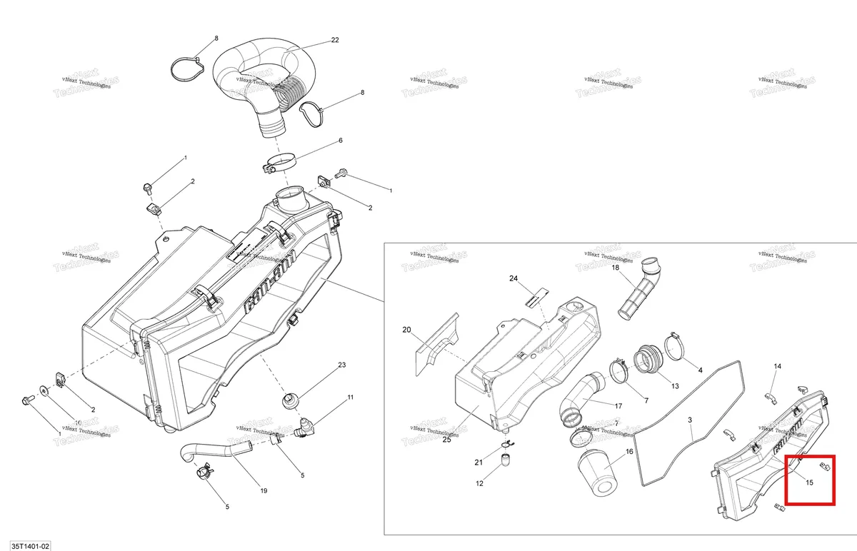 Деталь 707800263 на схеме узла 2014 Can-Am OUTLANDER 400 EFI, STD, XT Air Intake Silencer