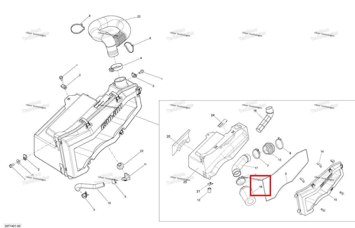 Деталь 707800264 на схеме узла 2014 Can-Am OUTLANDER 400 EFI, STD, XT Air Intake Silencer