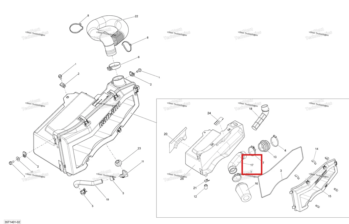 Деталь 707800265 на схеме узла 2014 Can-Am OUTLANDER 400 EFI, STD, XT Air Intake Silencer