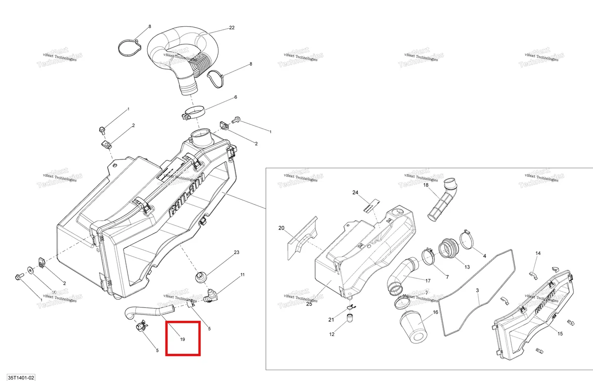 Деталь 707800268 на схеме узла 2014 Can-Am OUTLANDER 400 EFI, STD, XT Air Intake Silencer