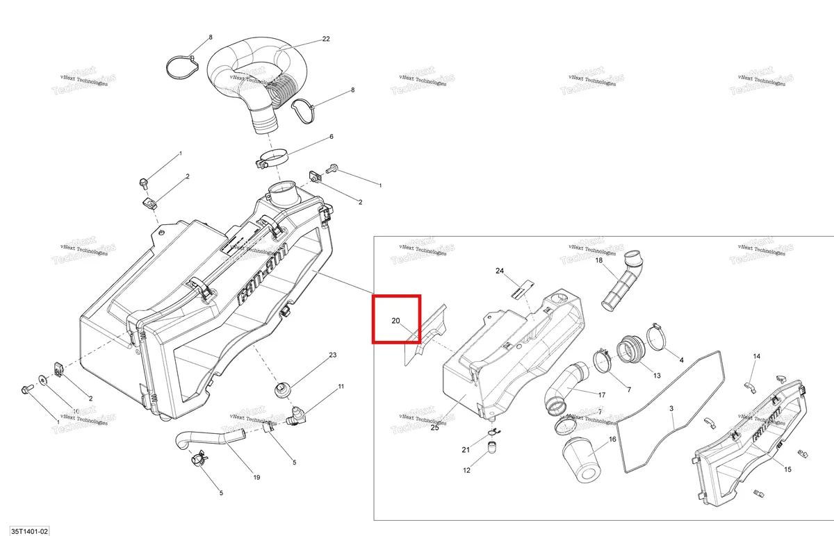 Деталь 707800276 на схеме узла 2014 Can-Am OUTLANDER 400 EFI, STD, XT Air Intake Silencer