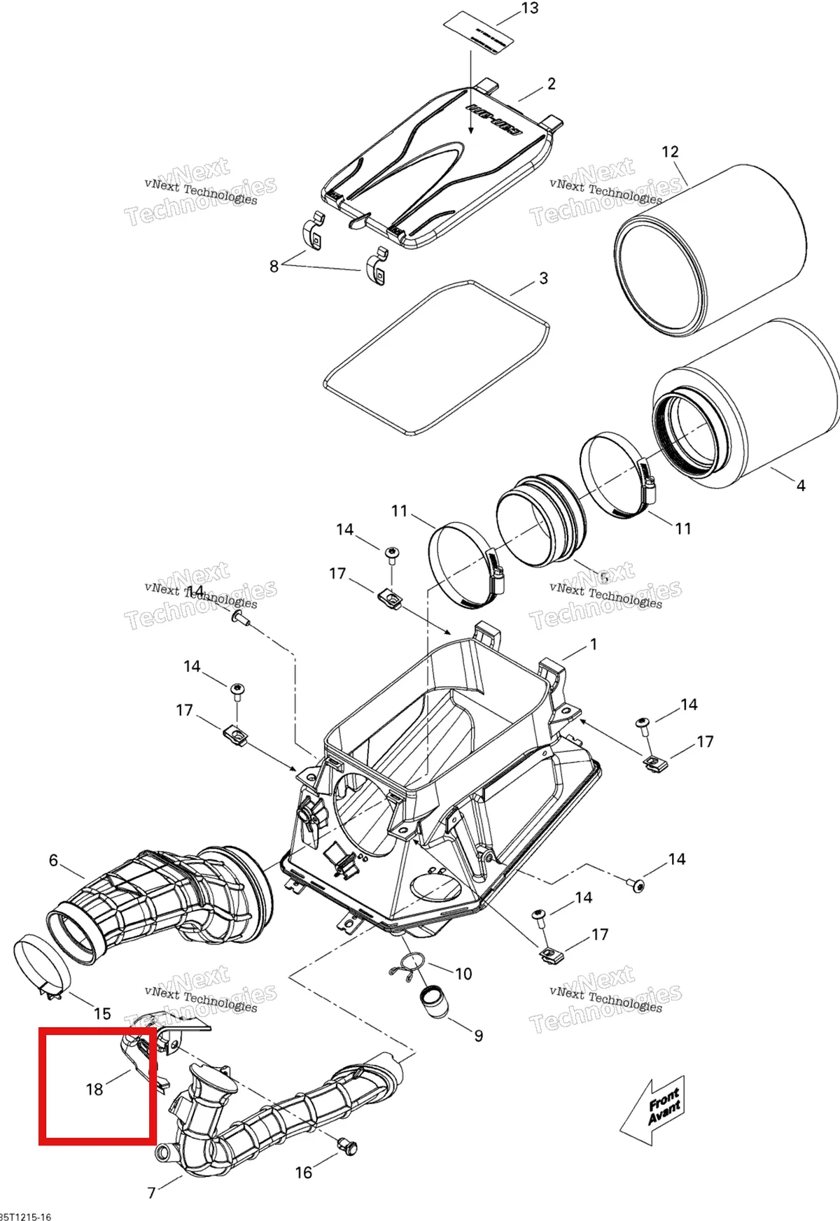 Деталь 707800285 на схеме узла 2015 Can-Am DS 450EFI STD Air Intake Silencer