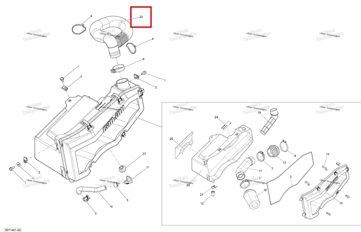 Деталь 707800287 на схеме узла 2014 Can-Am OUTLANDER 400 EFI, STD, XT Air Intake Silencer