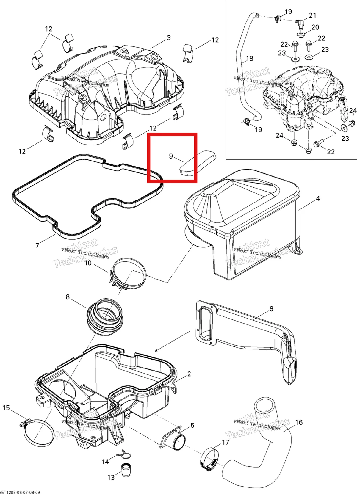Деталь 707800304 на схеме узла 2012 Can-Am Outlander MAX 800REFI LTD Air Intake Silencer
