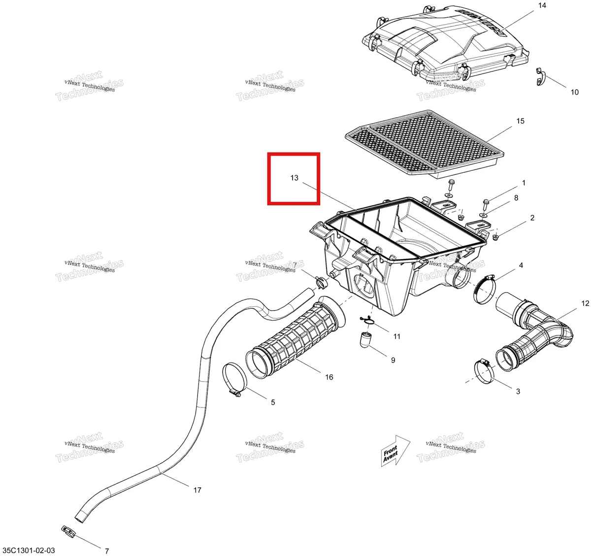 Деталь 707800325 на схеме узла 2013 Can-Am COMMANDER LTD 1000 Air Intake